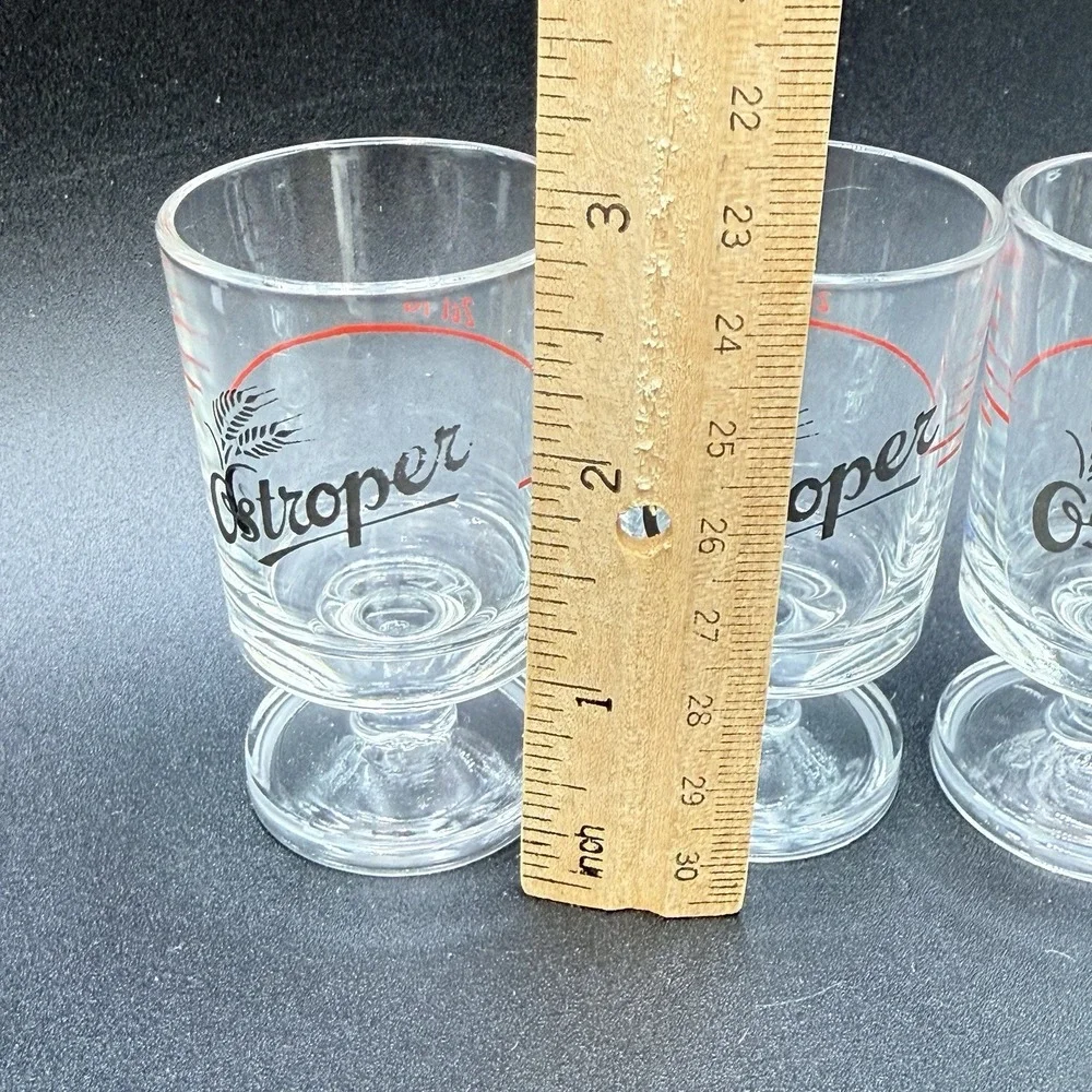 3 Ostroper Wheat Grass Logo Footed Shot Glasses Made France Vintage Marked 2cl